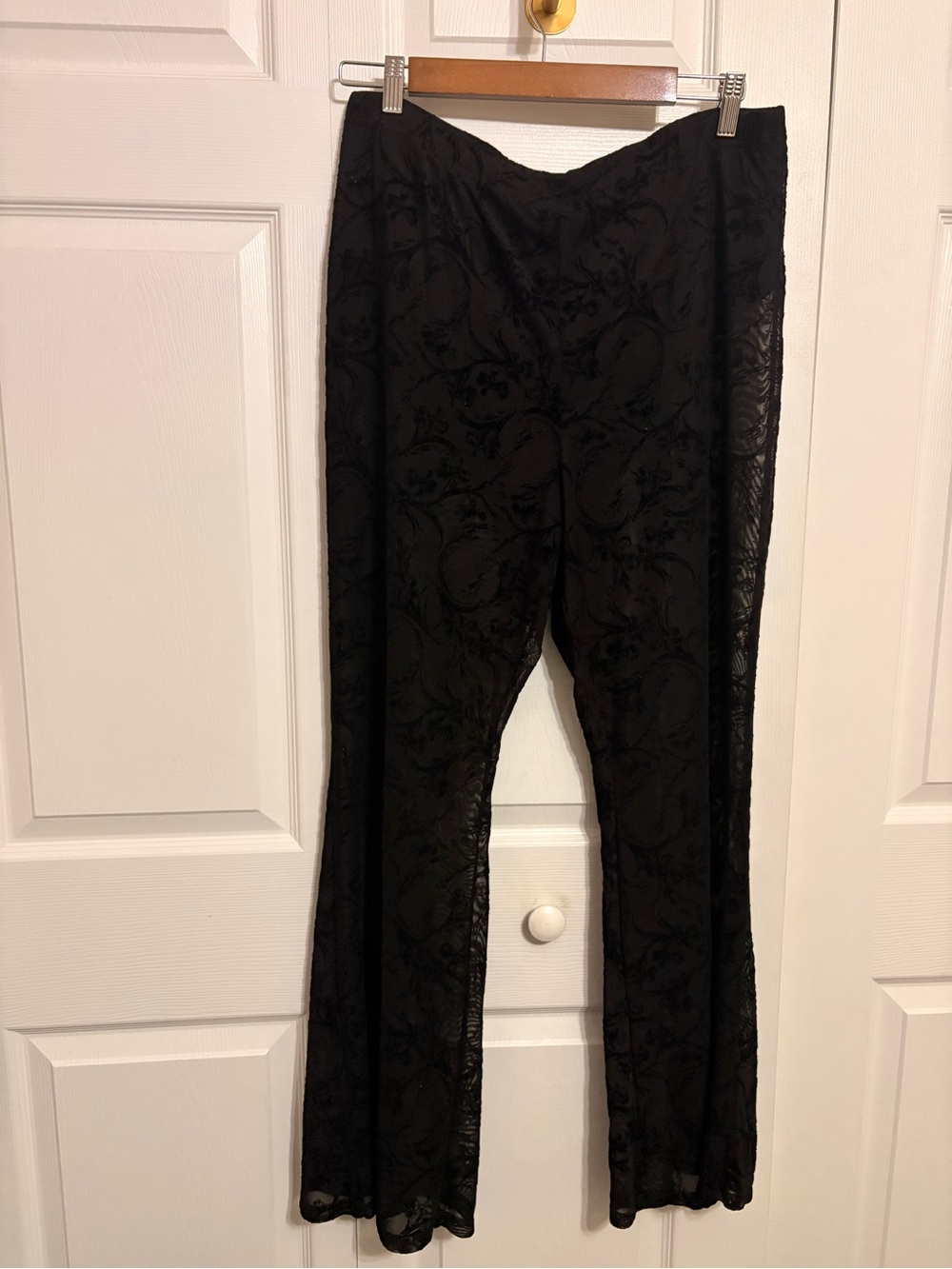 SHEIN Black Curve Flared Pants with Burnout Detail